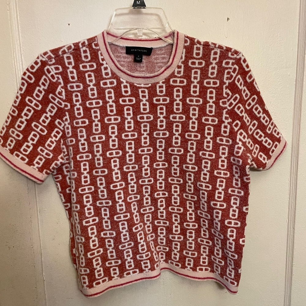 Orange & White Patterned Sweater Top, Size M